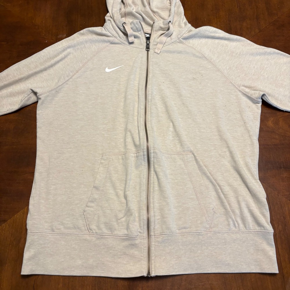 Nike Full Zip Hoodie Women XL Oatmeal Heathered Swoosh Raglan Sweatshirt